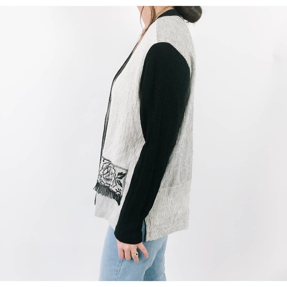 Vintage Black & Gray Blouse with Tassels - Picture 2 of 8